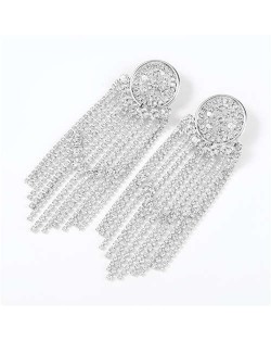 Glistening Rhinestone Banquet Fashion Women Tassel Wholesale Earrings - Silver