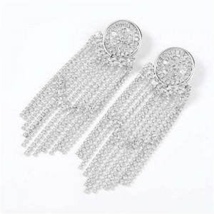 Glistening Rhinestone Banquet Fashion Women Tassel Wholesale Earrings - Silver