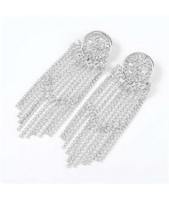 Glistening Rhinestone Banquet Fashion Women Tassel Wholesale Earrings - Silver