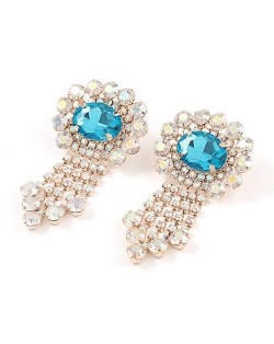 Gem Centered Floral Style Women Rhinestone Tassel Wholesale Earrings - Golden