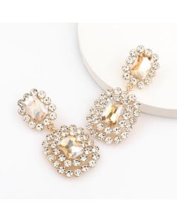 Super Shining Banquet Fashion Dual Ovals Design Women Wholesale Costume Earrings - Golden