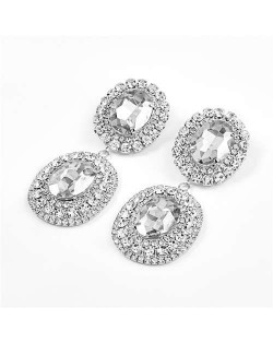 Super Shining Banquet Fashion Dual Ovals Design Women Wholesale Costume Earrings - Silver
