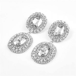Super Shining Banquet Fashion Dual Ovals Design Women Wholesale Costume Earrings - Silver