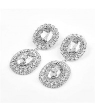 Super Shining Banquet Fashion Dual Ovals Design Women Wholesale Costume Earrings - Silver