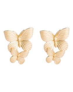 Dual Golden Butterflies Vintage Fashion Women Wholesale Costume Earrings