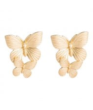 Dual Golden Butterflies Vintage Fashion Women Wholesale Costume Earrings