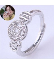 Vintage Fashion Chinese Ancient Coin Design Women Copper Ring - Silver