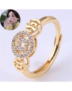 Vintage Fashion Chinese Ancient Coin Design Women Copper Ring - Golden