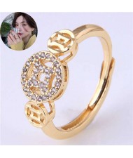 Vintage Fashion Chinese Ancient Coin Design Women Copper Ring - Golden