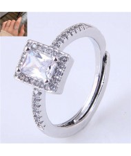 Cubic Zirconia Embellished Four Claws Korean Fashion Women Ring - Silver