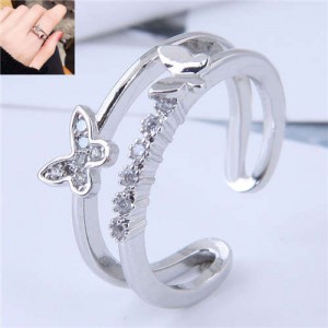 Romantic Butterflies Decorated Dual Layers Korean Fashion Wholesale Ring