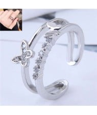Romantic Butterflies Decorated Dual Layers Korean Fashion Wholesale Ring