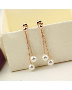 Elegant Twin Pearls Dangling Earrings