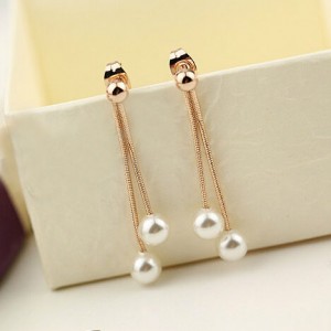 Elegant Twin Pearls Dangling Earrings
