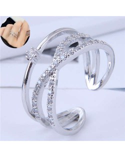 Cubic Zirconia Delicate Style Korean Fashion Women Ring - Silver
