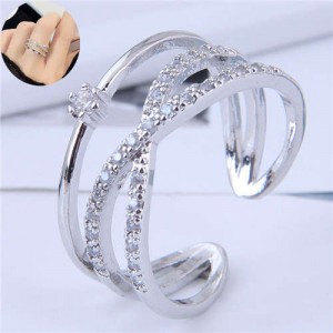 Cubic Zirconia Delicate Style Korean Fashion Women Ring - Silver