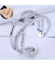 Cubic Zirconia Delicate Style Korean Fashion Women Ring - Silver