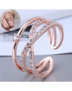 Cubic Zirconia Delicate Style Korean Fashion Women Ring - Rose Gold