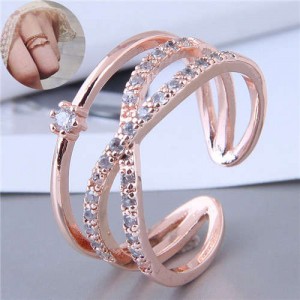 Cubic Zirconia Delicate Style Korean Fashion Women Ring - Rose Gold