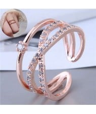 Cubic Zirconia Delicate Style Korean Fashion Women Ring - Rose Gold