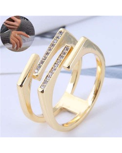 Cubic Zirconia Embellished Dual Layers Sweet Fashion Women Copper Ring