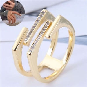 Cubic Zirconia Embellished Dual Layers Sweet Fashion Women Copper Ring