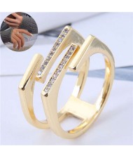 Cubic Zirconia Embellished Dual Layers Sweet Fashion Women Copper Ring