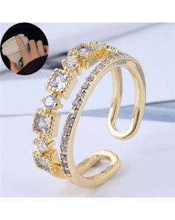 Cubic Zirconia Emebllished Korean Fashion Women Copper Ring
