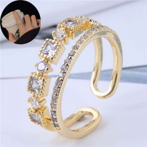 Cubic Zirconia Emebllished Korean Fashion Women Copper Ring