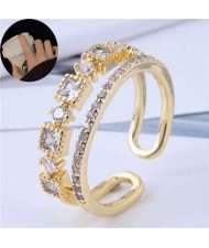 Cubic Zirconia Emebllished Korean Fashion Women Copper Ring