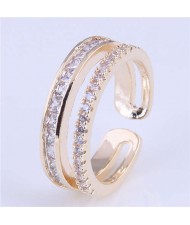 Cubic Zirconia Decorated Dual Layers High Fashion Women Wholesale Ring - Golden