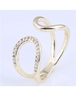 Cubic Zirconia Inlaid Waterdrop Inspired Korean Fashion Women Ring - Golden