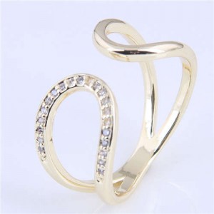 Cubic Zirconia Inlaid Waterdrop Inspired Korean Fashion Women Ring - Golden