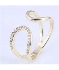 Cubic Zirconia Inlaid Waterdrop Inspired Korean Fashion Women Ring - Golden