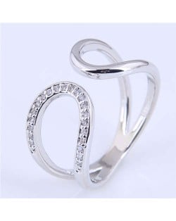 Cubic Zirconia Inlaid Waterdrop Inspired Korean Fashion Women Ring - Silver