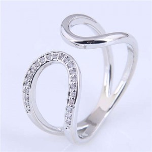 Cubic Zirconia Inlaid Waterdrop Inspired Korean Fashion Women Ring - Silver