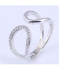Cubic Zirconia Inlaid Waterdrop Inspired Korean Fashion Women Ring - Silver