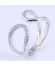 Cubic Zirconia Inlaid Waterdrop Inspired Korean Fashion Women Ring - Silver