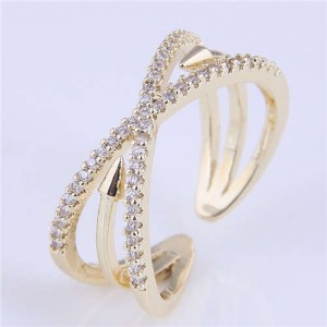 Rivet Inlaid Dual Layers Korean Fashion Women Wholesale Ring - Golden
