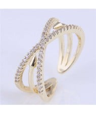 Rivet Inlaid Dual Layers Korean Fashion Women Wholesale Ring - Golden