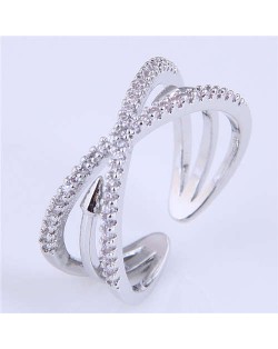 Rivet Inlaid Dual Layers Korean Fashion Women Wholesale Ring - Silver