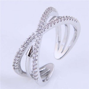 Rivet Inlaid Dual Layers Korean Fashion Women Wholesale Ring - Silver