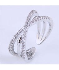 Rivet Inlaid Dual Layers Korean Fashion Women Wholesale Ring - Silver