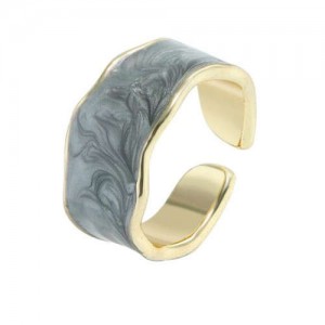 Oil-spot Glazed Wide Fashion Women Open Ring - Gray