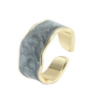Oil-spot Glazed Wide Fashion Women Open Ring - Gray