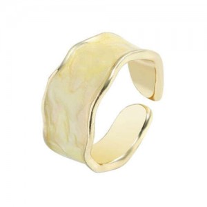 Oil-spot Glazed Wide Fashion Women Open Ring - Beige