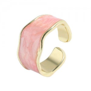 Oil-spot Glazed Wide Fashion Women Open Ring - Pink