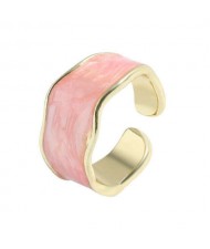 Oil-spot Glazed Wide Fashion Women Open Ring - Pink