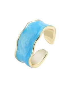 Oil-spot Glazed Wide Fashion Women Open Ring - Blue