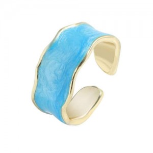 Oil-spot Glazed Wide Fashion Women Open Ring - Blue